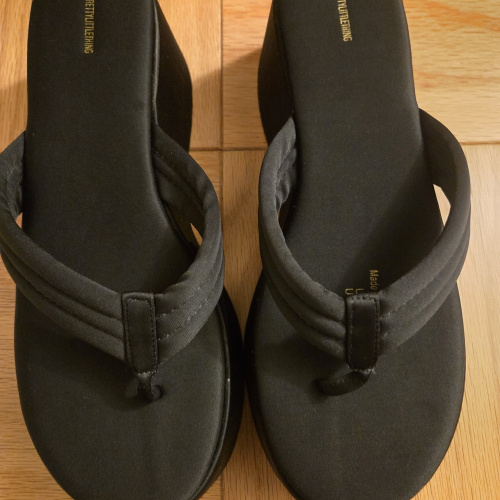 PrettyLittleThing Black Wedge Sandals